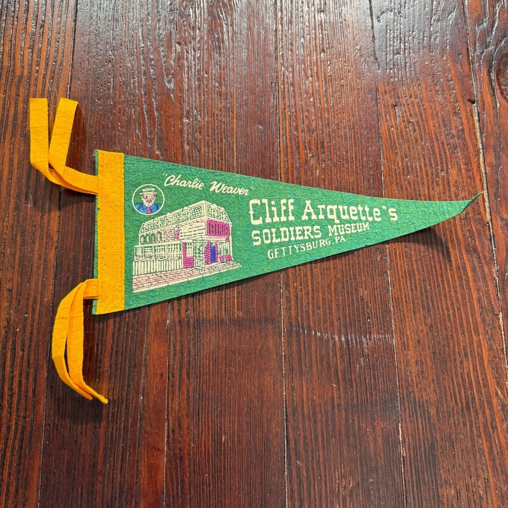 VTG 1960s Gettysburg PA Felt Pennant Green Cliff Arquettes Soldiers Museum‎